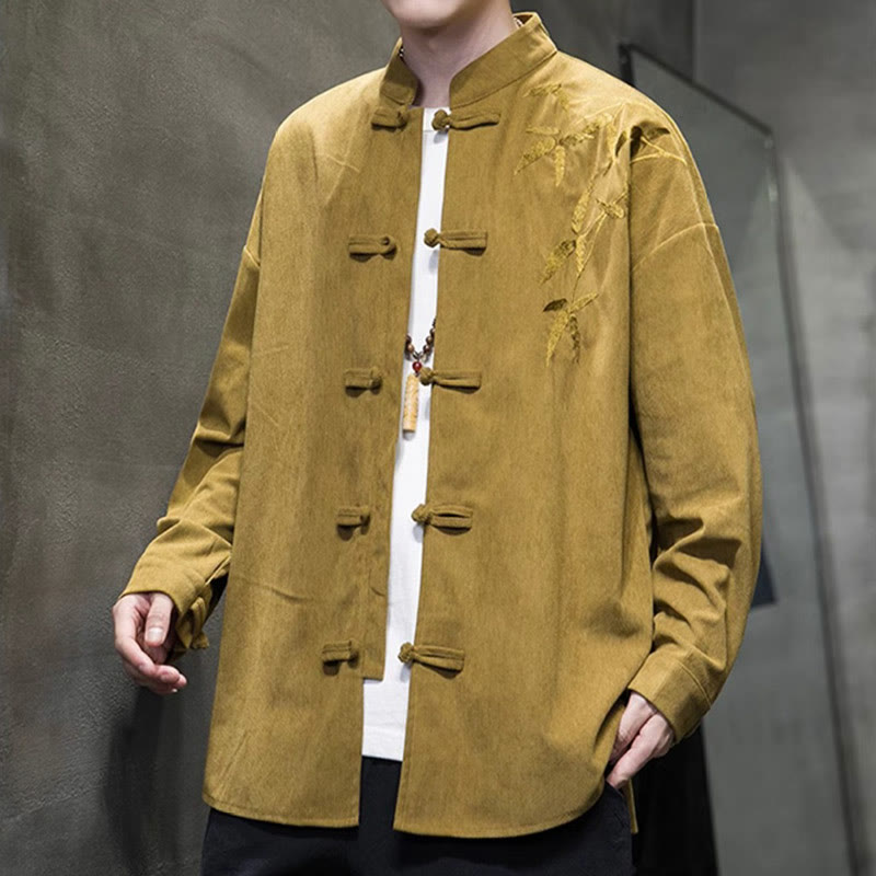 Chaqueta de pana de algodón de manga larga para hombre con bordado chino de bambú y Buddha Stones de primavera. - image 12