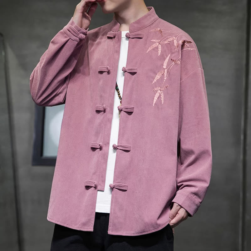 Chaqueta de pana de algodón de manga larga con botones de rana para hombre, bordada con Buddha Stones, estilo chino, de bambú, primavera - image 21