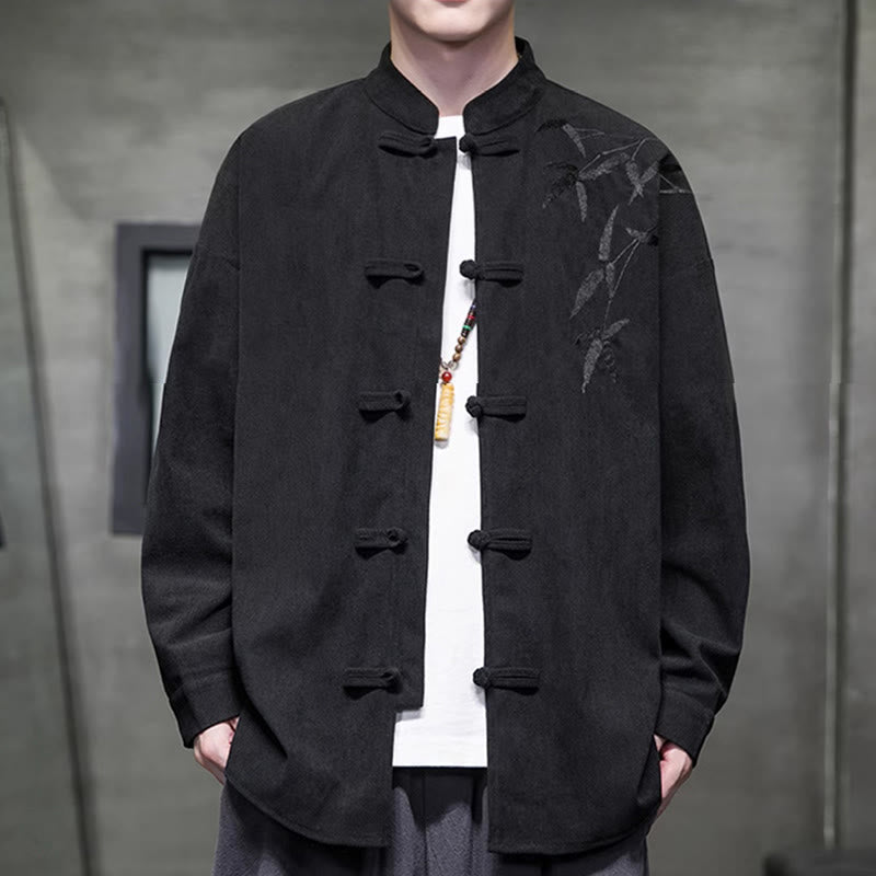 Chaqueta de pana de algodón de manga larga para hombre con bordado chino de bambú y Buddha Stones de primavera. - image 31