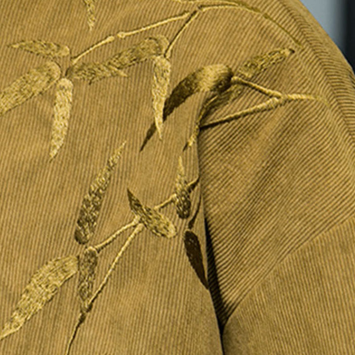 Chaqueta de pana de algodón de manga larga con botones de rana para hombre, bordada con Buddha Stones, estilo chino, de bambú, primavera - image 16