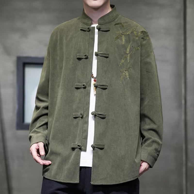Chaqueta de pana de algodón de manga larga con botones de rana para hombre, bordada con Buddha Stones, estilo chino, de bambú, primavera - image 3