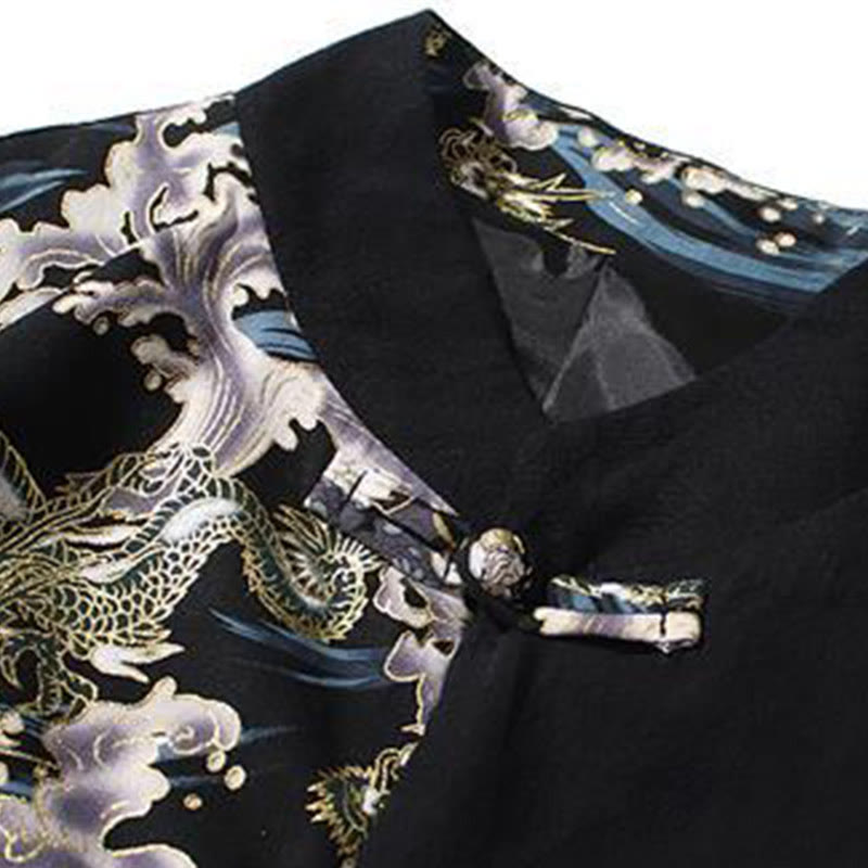 Chaqueta de algodón de manga larga para hombre con estampado de Buddha Stones, patrón de dragón en contraste de color y botones de rana. - image 17