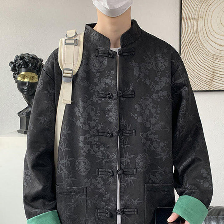 Chaqueta de algodón para hombre de manga larga con botones de bambú y estampado jacquard de otoño con Buddha Stones y bolsillos - image 8