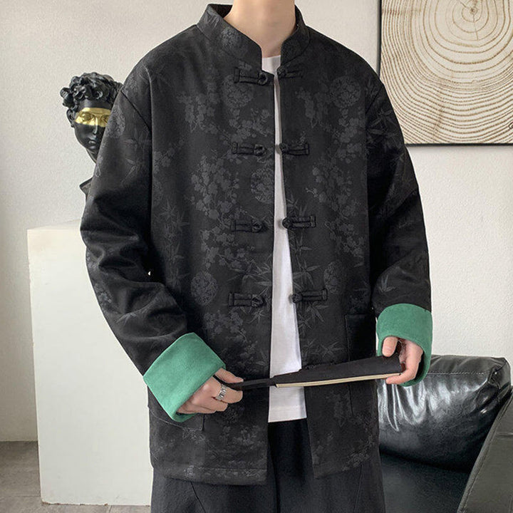 Chaqueta de algodón para hombre de manga larga con botones de bambú y estampado jacquard de otoño con Buddha Stones y bolsillos - image 7