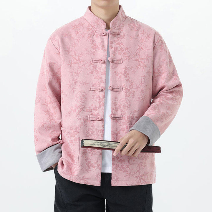 Chaqueta de algodón para hombre de manga larga con botones de bambú y estampado jacquard de otoño con Buddha Stones y bolsillos - image 13