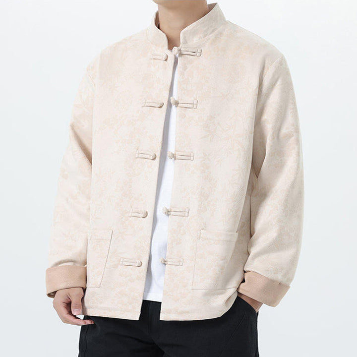 Chaqueta de algodón para hombre de manga larga con botones de bambú y estampado jacquard de otoño con Buddha Stones y bolsillos - image 19