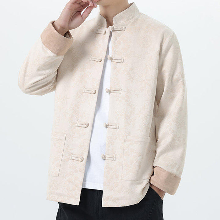 Chaqueta de algodón para hombre de manga larga con botones de bambú y estampado jacquard de otoño con Buddha Stones y bolsillos - image 20