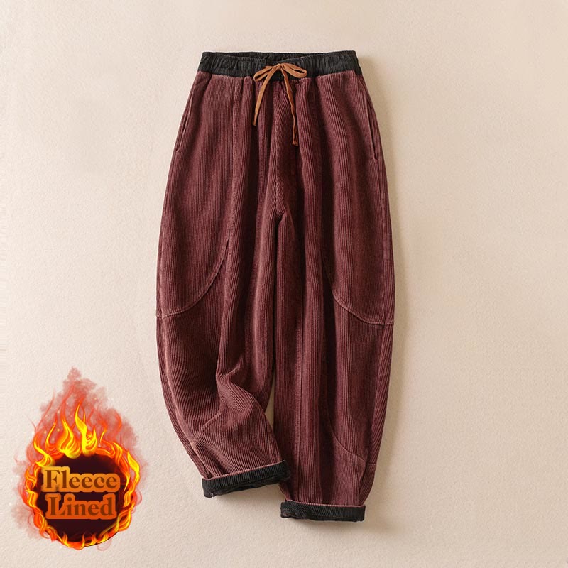 Pantalones Buddha Stones de pana de algodón con contraste de colores y forro polar térmico para mujer con bolsillos - image 29