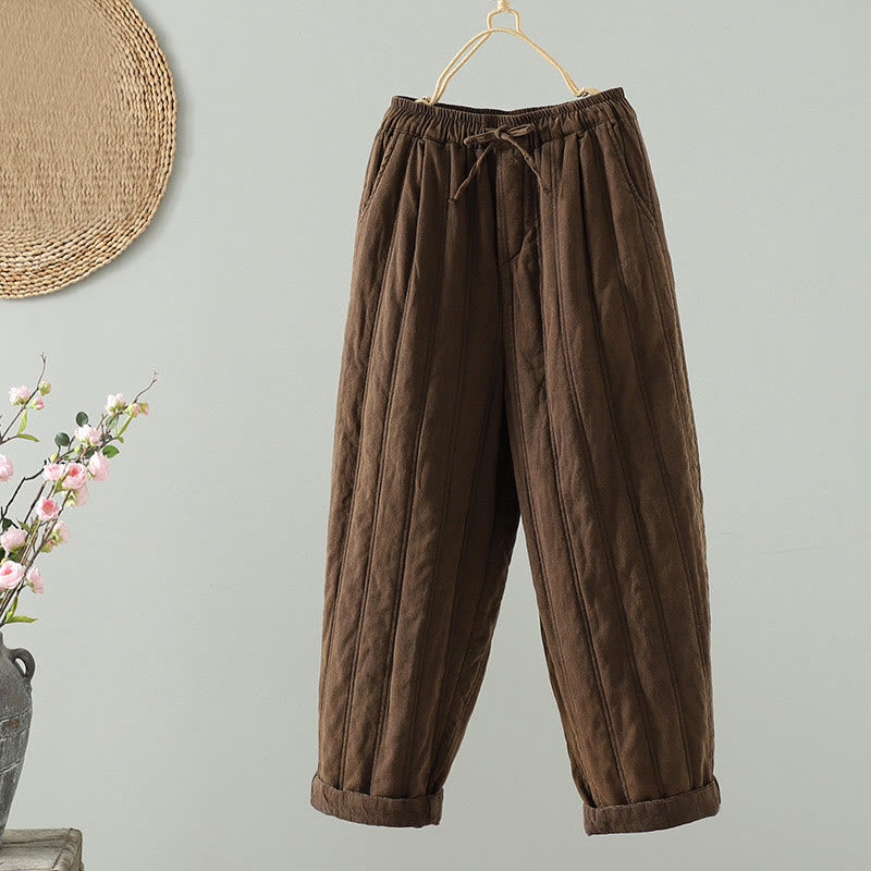 Pantalones tipo harem de algodón para mujer, con cintura elástica, diseño liso con cordón ajustable y bolsillos, estampado de Buddha Stones. - SaddleBrown - US8-10，UK/AU12-14，EU40-42 (2XL) - image 0