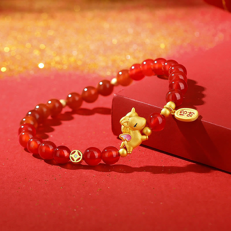 Pulsera de plata de ley 925 con Buddha Stones, ágata roja, año del caballo, para la suerte, la fortuna y la confianza. - image 1