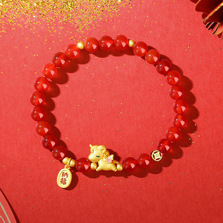 Pulsera de plata de ley 925 con Buddha Stones, ágata roja, año del caballo, para la suerte, la fortuna y la confianza. - image 2