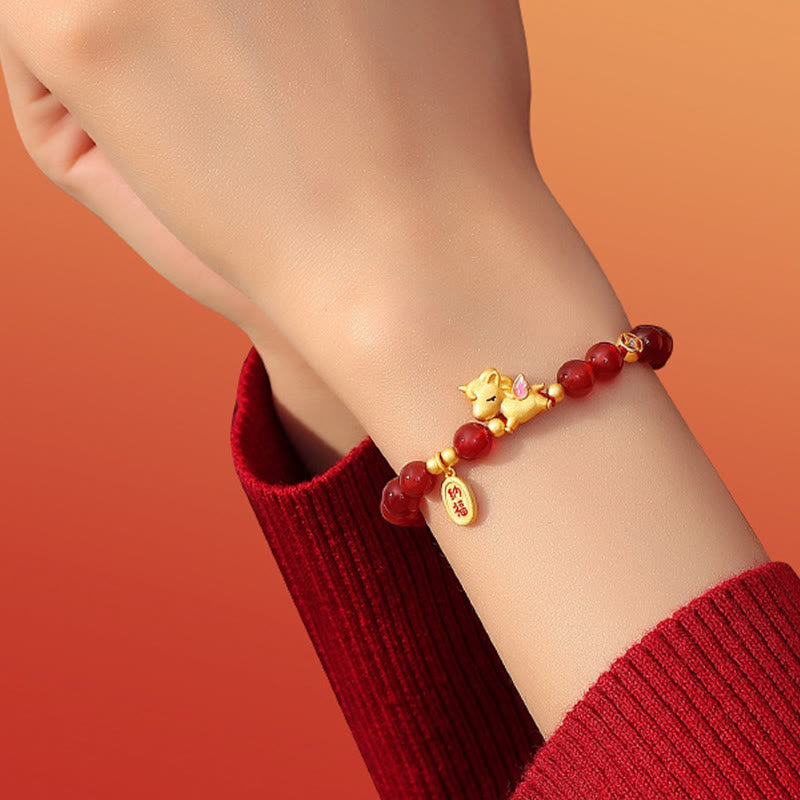 Pulsera de plata de ley 925 con Buddha Stones, ágata roja, año del caballo, para la suerte, la fortuna y la confianza. - image 6