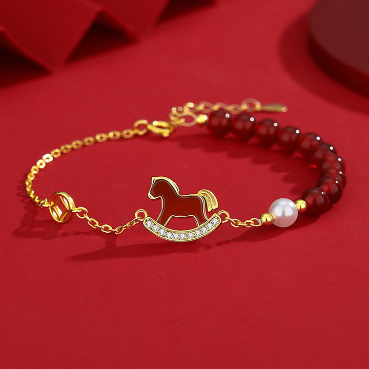 Buddha Stones 925 con diseño del Año del Caballo y ágata roja, inspirados en la confianza. - Pulsera de caballo de ágata roja - image 7