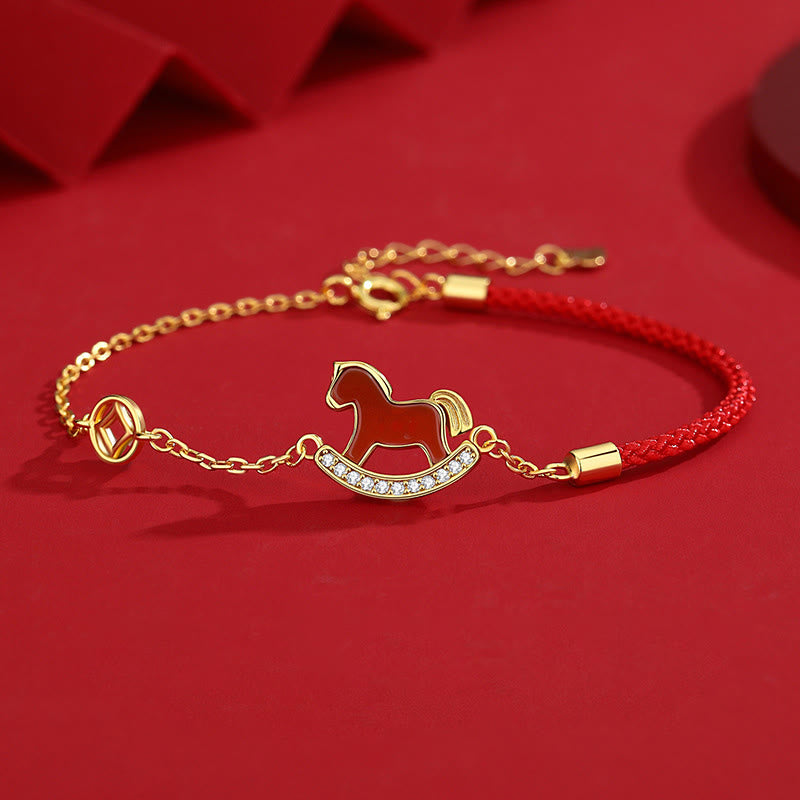 Collar con colgante de plata de ley 925 con Buddha Stones , símbolo del año del zodiaco chino del Caballo y ágata roja. - Pulsera de caballo con hilo rojo - image 12