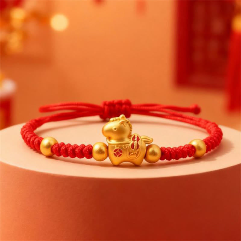 Pulsera trenzada con amuleto de hilo rojo del año del caballo del zodiaco chino con Buddha Stones - Cordón rojo (Circunferencia de la muñeca: 12-22 cm) - image 0