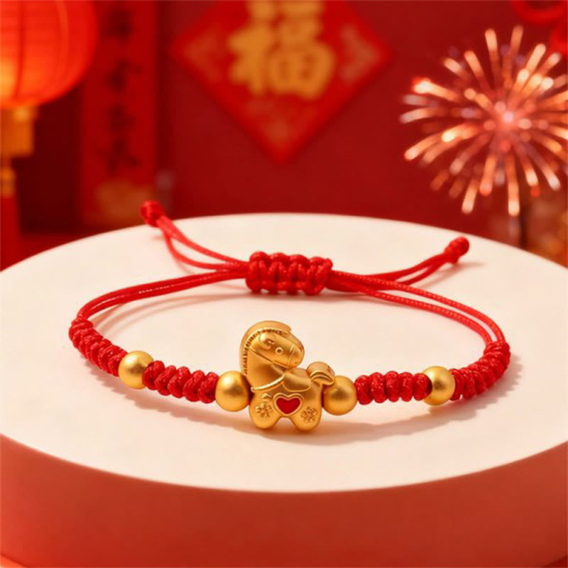 Pulsera de la suerte trenzada con hilo rojo y diseño de corazón con Buddha Stones del Año del Caballo - Cordón rojo (Circunferencia de la muñeca: 12-22 cm) - image 0