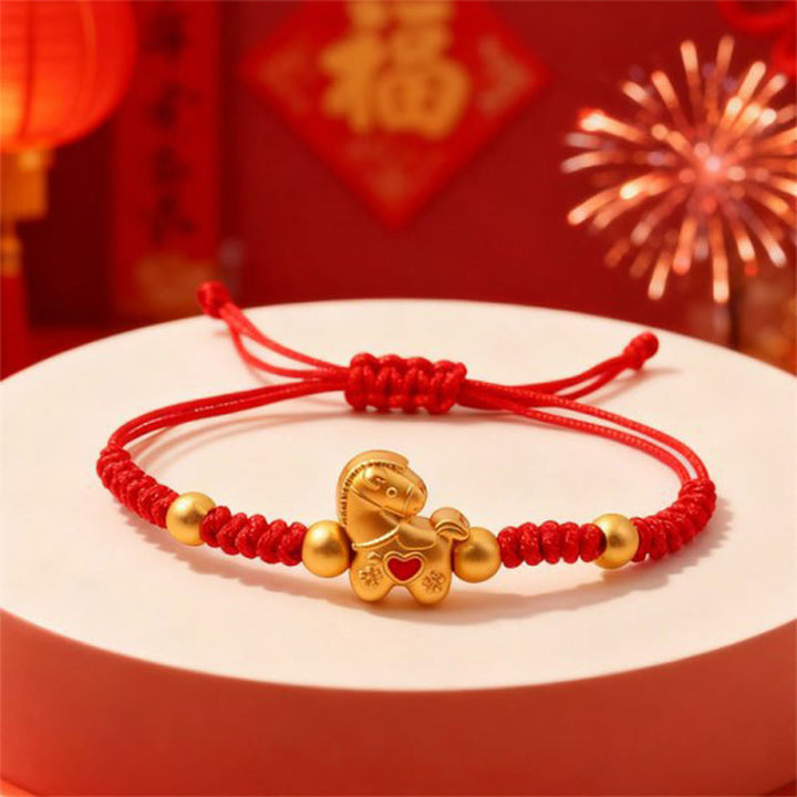 Pulsera de la suerte trenzada con hilo rojo y diseño de corazón con Buddha Stones del Año del Caballo - Cordón rojo (Circunferencia de la muñeca: 12-22 cm) - image 0