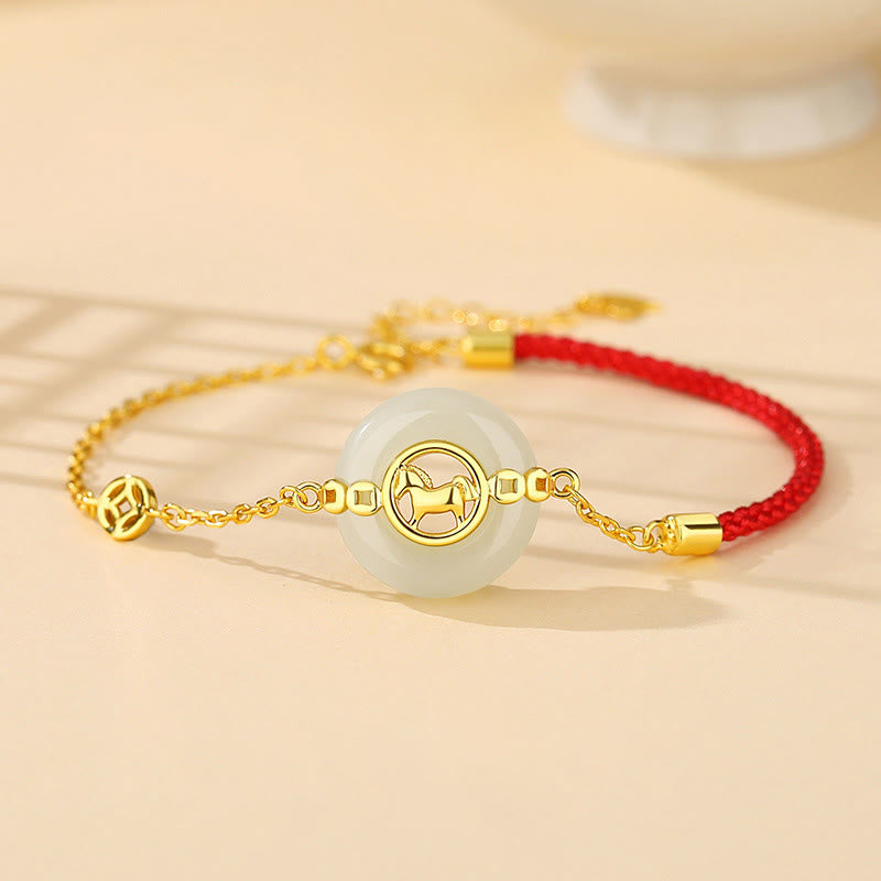 Pulsera de hilo rojo con hebilla de jade Hetian y Buddha Stones en plata de ley 925, año del caballo. - image 0
