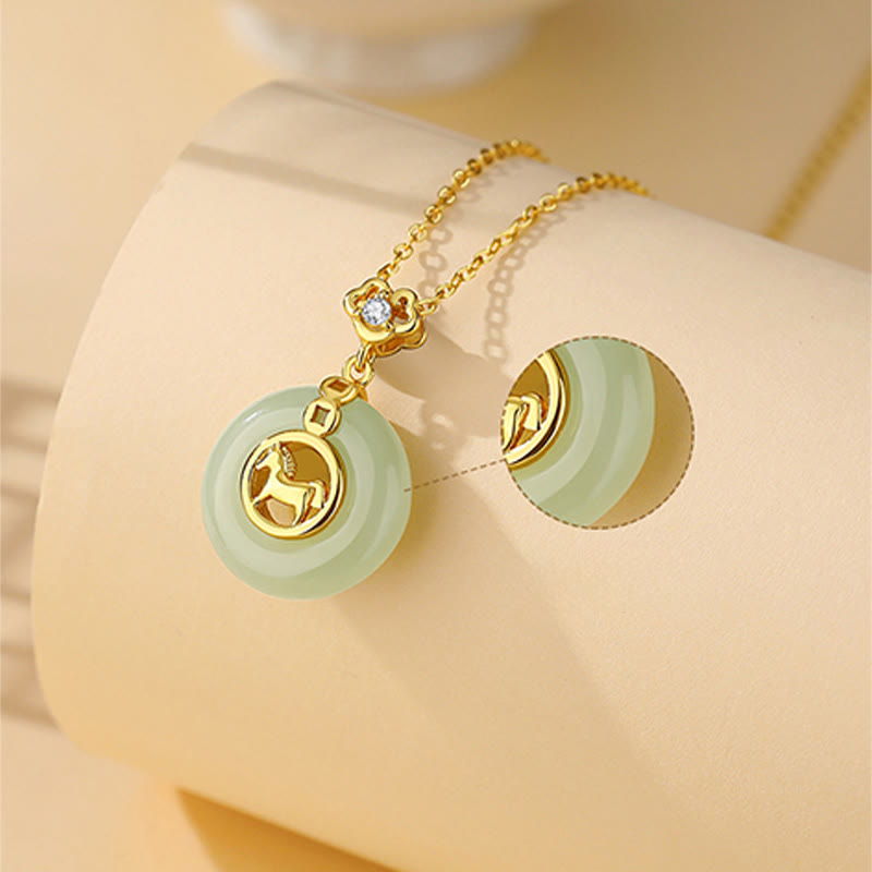 Collar con colgante de la suerte, hebilla de jade Hetian, con Buddha Stones , plata de ley 925 y diseño del Año del Caballo. Incluye broche de la paz. - image 2