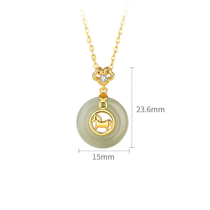 Collar con colgante de la suerte, hebilla de jade Hetian, con Buddha Stones , plata de ley 925 y diseño del Año del Caballo. Incluye broche de la paz. - image 6