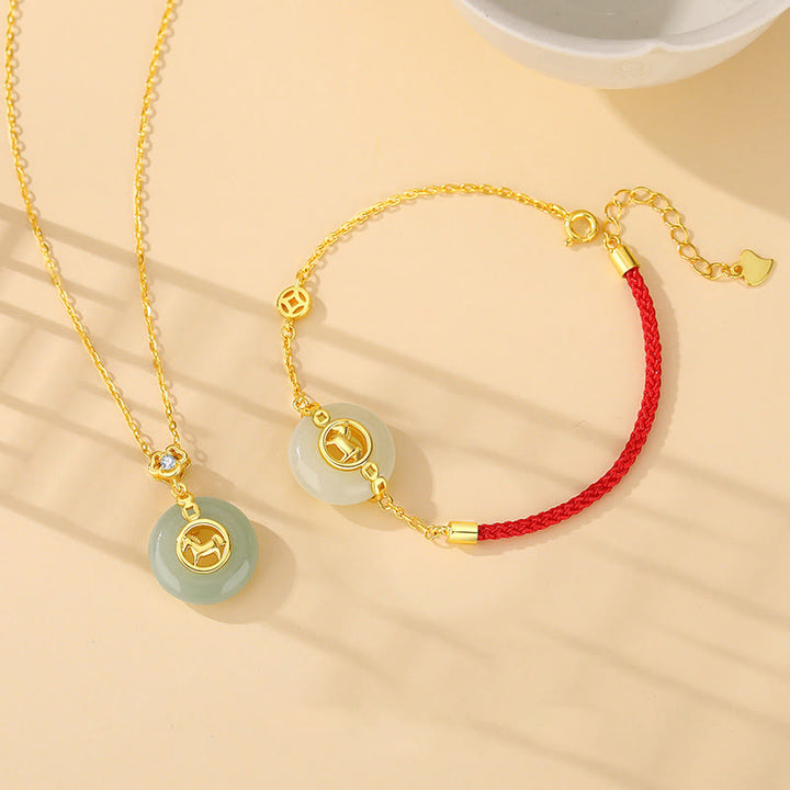 Collar con colgante de la suerte, hebilla de jade Hetian, con Buddha Stones , plata de ley 925 y diseño del Año del Caballo. Incluye broche de la paz. - image 16