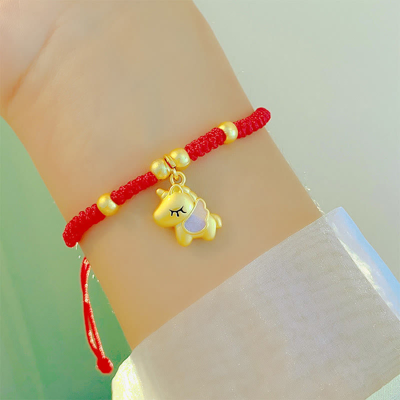 Pulsera trenzada de cobre con hilo rojo y Buddha Stones del Año del Caballo - Caballo alado púrpura (Circunferencia de la muñeca: 10-18 cm) - image 1