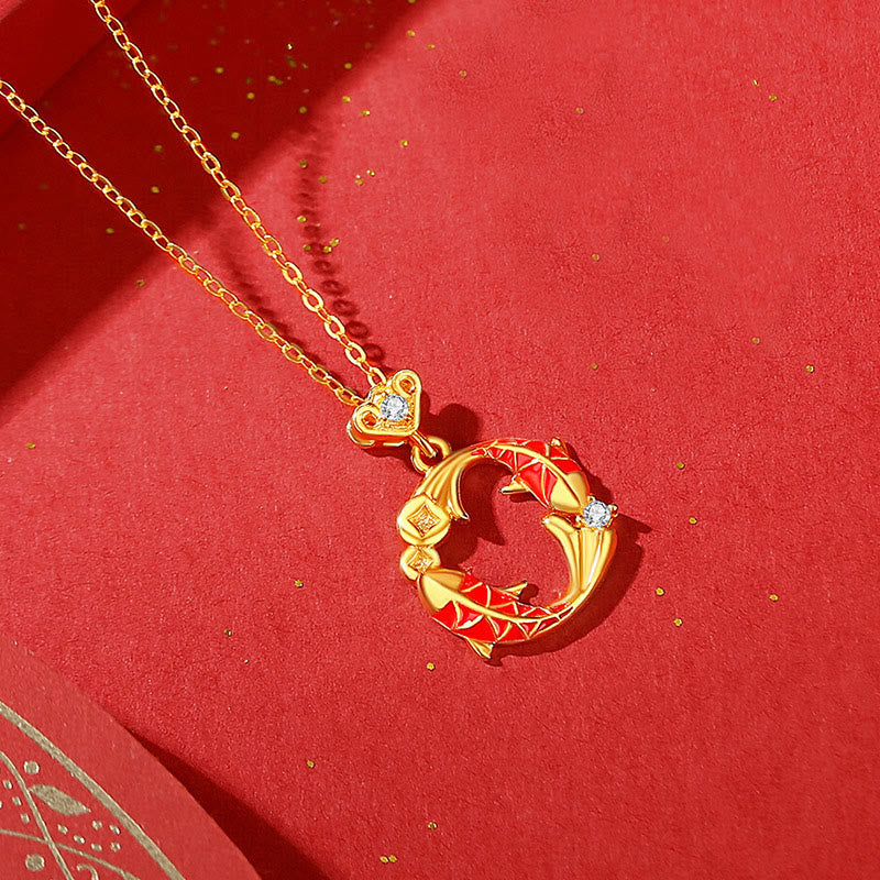 Pendientes de protección con diseño de pez koi y Buddha Stones, chapados en plata de ley 925 y oro de 18k. - Collar de pez koi dorado - image 16