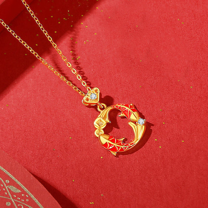 Pendientes de protección con diseño de pez koi y Buddha Stones, chapados en plata de ley 925 y oro de 18k. - Collar de peces koi dorado - image 16