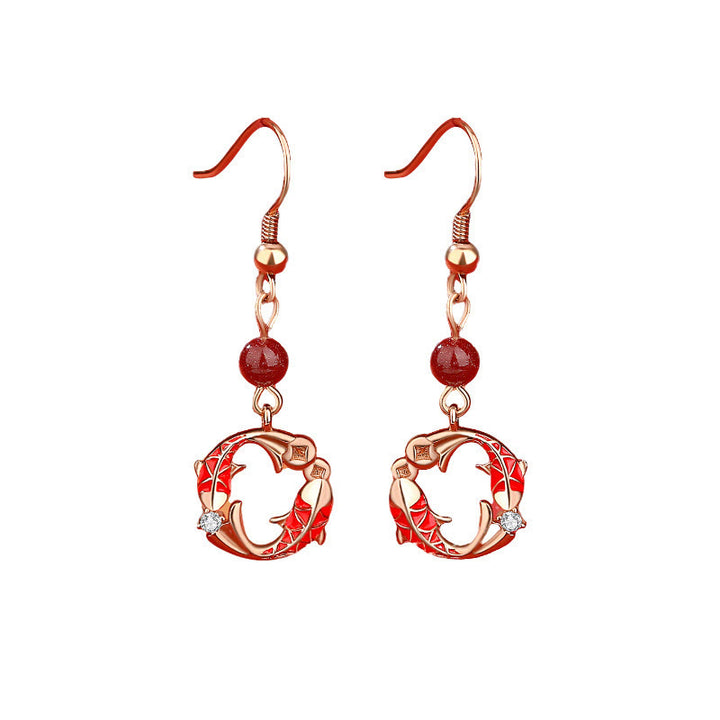 Pendientes de protección con diseño de pez koi y Buddha Stones, chapados en plata de ley 925 y oro de 18k. - image 2