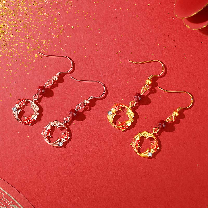 Pendientes de protección con diseño de pez koi y Buddha Stones, chapados en plata de ley 925 y oro de 18k. - image 4