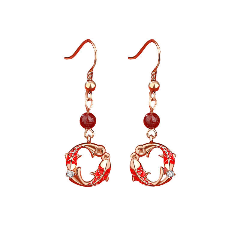 Pendientes de protección con diseño de pez koi y Buddha Stones, chapados en plata de ley 925 y oro de 18k. - image 2