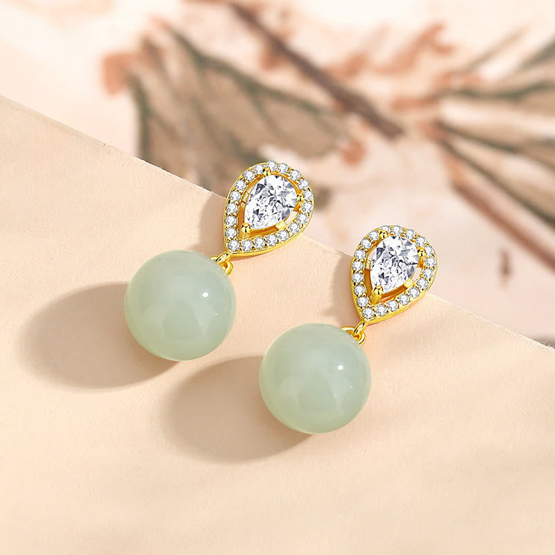 Pendientes de la prosperidad con cuentas de jade Hetian y diseño de gota de agua en plata de ley 925 con Buddha Stones - image 2