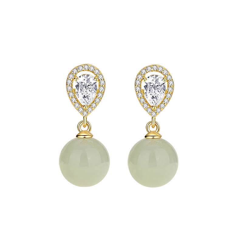Pendientes de la prosperidad con cuentas de jade Hetian y diseño de gota de agua en plata de ley 925 con Buddha Stones - image 5