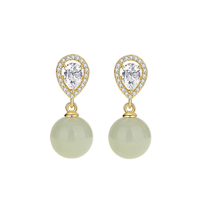 Pendientes de la prosperidad con cuentas de jade Hetian y diseño de gota de agua en plata de ley 925 con Buddha Stones - image 5