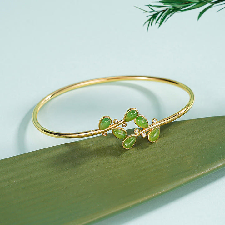 Pendientes de equilibrio con diseño de hoja de jaspe verde y Buddha Stones en plata de ley 925 - Brazalete de plata de ley 925 - image 6