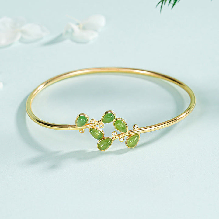 Collar con colgante de protección de jaspe verde, plata de ley 925 con diseño de hojas y borla de Buddha Stones. - image 9