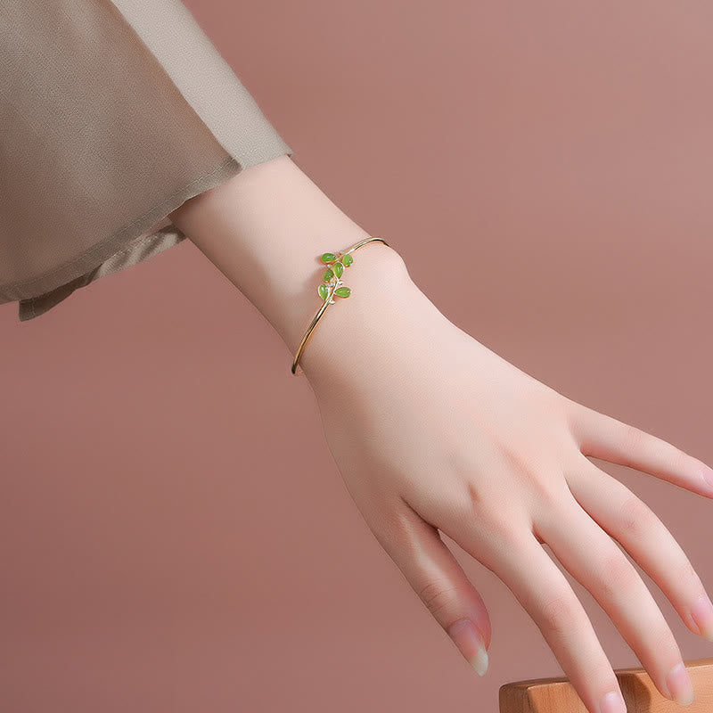 Pulsera protectora de jaspe verde con hojas grabadas y Buddha Stones en plata de ley 925 - image 6