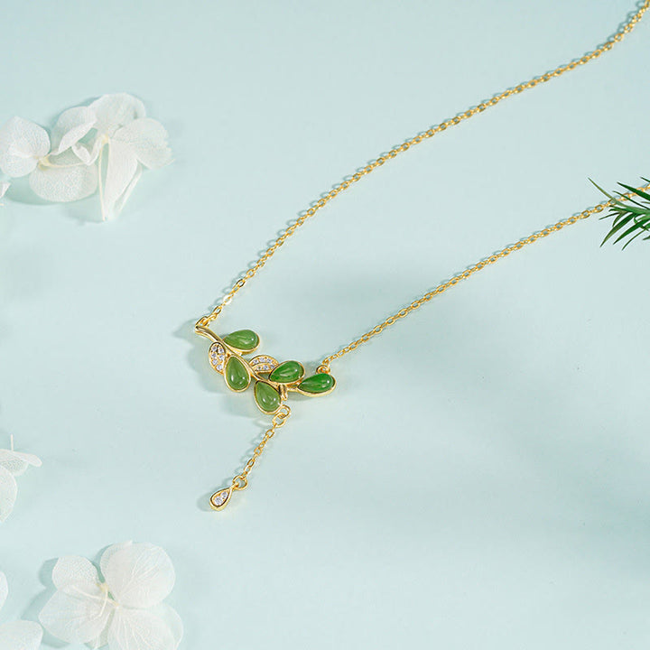 Pendientes de equilibrio con diseño de hoja de jaspe verde y Buddha Stones en plata de ley 925 - Collar de plata de ley 925 - image 13