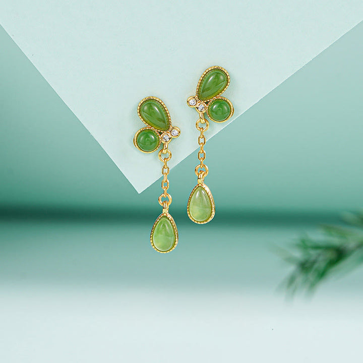 Pendientes de equilibrio con diseño de hoja de jaspe verde y Buddha Stones en plata de ley 925 - image 0