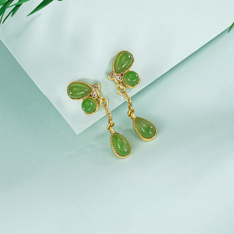 Pendientes de equilibrio con diseño de hoja de jaspe verde y Buddha Stones en plata de ley 925 - image 2