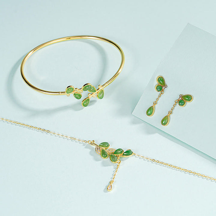 Collar con colgante de protección de jaspe verde, plata de ley 925 con diseño de hojas y borla de Buddha Stones. - image 20