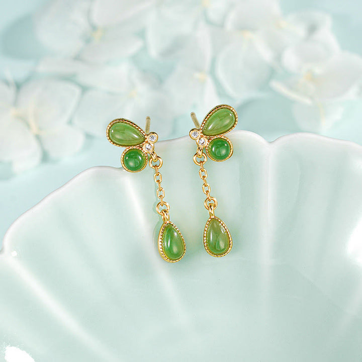 Pendientes de equilibrio con diseño de hoja de jaspe verde y Buddha Stones en plata de ley 925 - Pendientes de plata de ley 925 - image 1