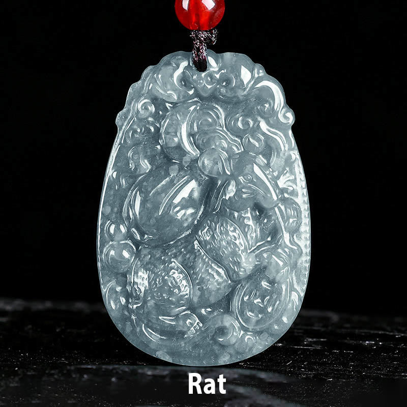 Collar con colgante de cuerda de la suerte con Buddha Stones , jade del zodiaco chino, año del caballo - Rata - image 6