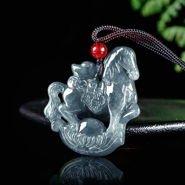 Collar con colgante de cuerda de lingote de jade del Año del Caballo con Buddha Stones , suerte y prosperidad - image 2