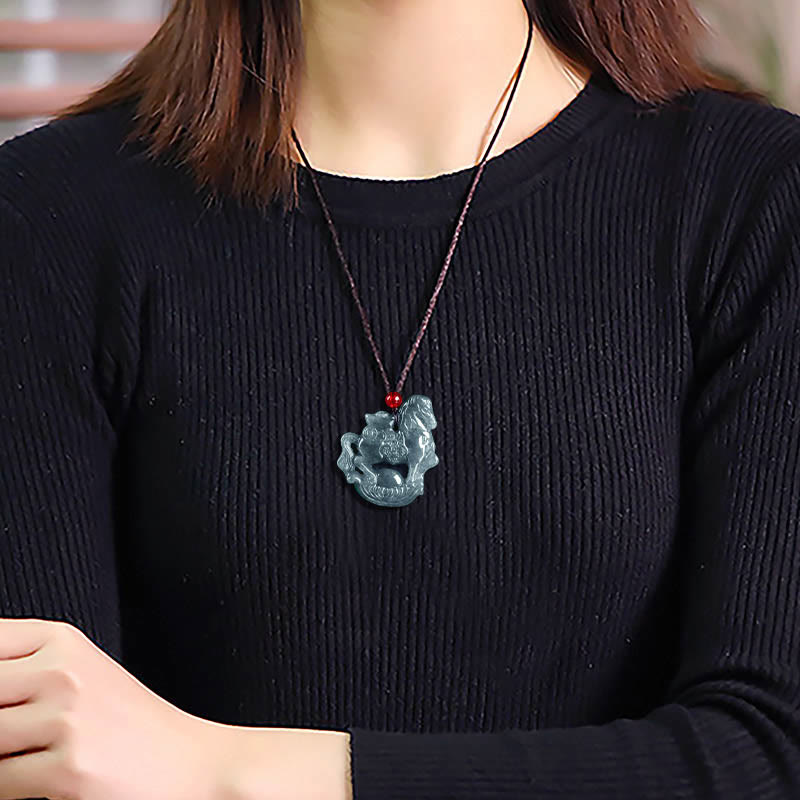 Collar con colgante de cuerda de lingote de jade del Año del Caballo con Buddha Stones , suerte y prosperidad - image 10
