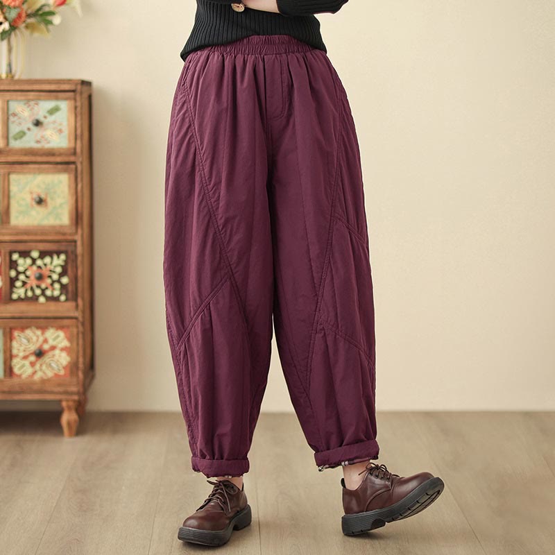 Pantalones tipo harem térmicos de algodón lisos de cintura alta para mujer, con bolsillos, Buddha Stones. - Magenta oscuro - US8-10，UK/AU12-14，EU40-42 (2XL) - image 21
