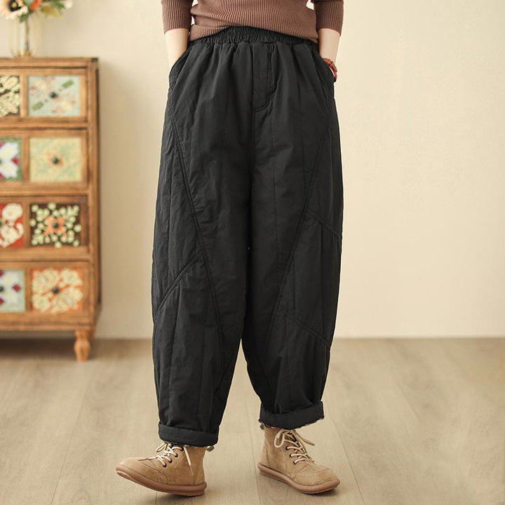 Pantalones tipo harem térmicos de algodón lisos de cintura alta para mujer, con bolsillos, Buddha Stones. - Negro - US8-10，UK/AU12-14，EU40-42 (2XL) - image 5