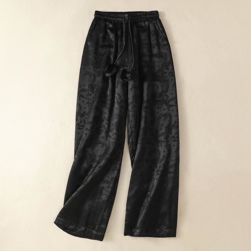 Pantalón térmico de pierna ancha para mujer, de talle alto, con diseño de jacquard de Buddha Stones y bolsillos. - Negro - US8-10，UK/AU12-14，EU40-42 (2XL) - image 10