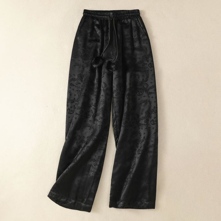 Pantalón térmico de pierna ancha para mujer, de talle alto, con diseño de jacquard de Buddha Stones y bolsillos. - Negro - US8-10，UK/AU12-14，EU40-42 (2XL) - image 10