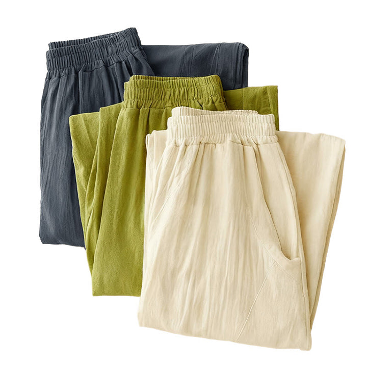Pantalones de pierna ancha para mujer con bolsillos, diseño sencillo patchwork de colores lisos con Buddha Stones y estampado otoñal. - image 16